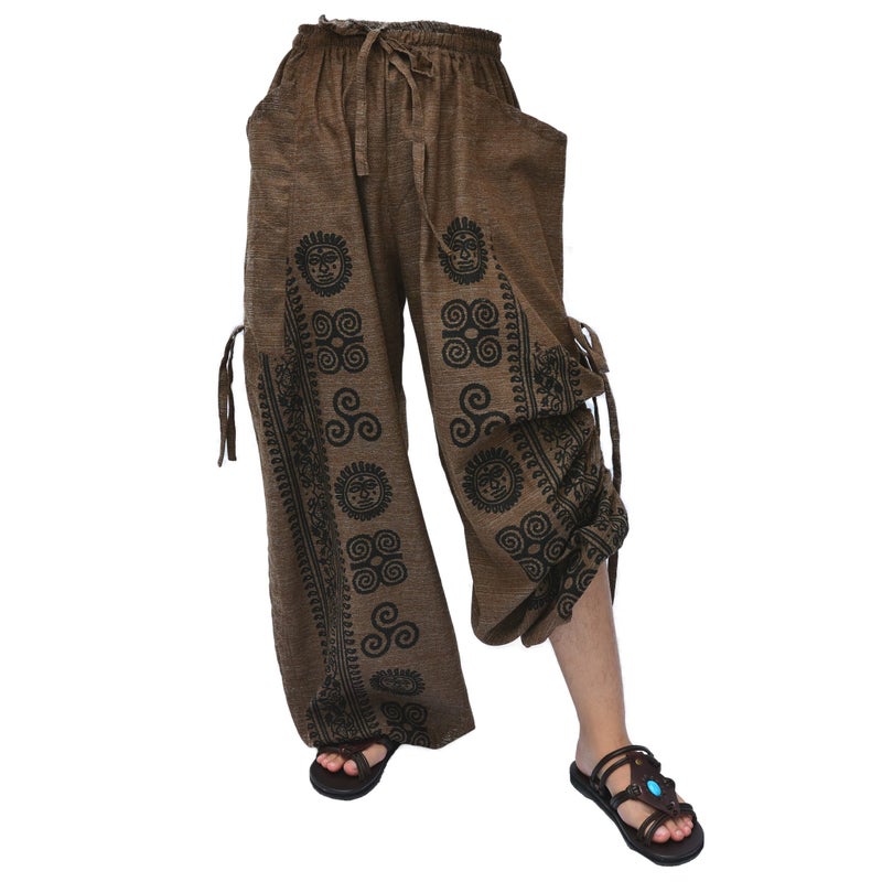 Siamrose Casual Yoga Harem Pants Men Women Baggy Lounge Trousers, 2 Pockets Adjustable Length Brown - Image 2