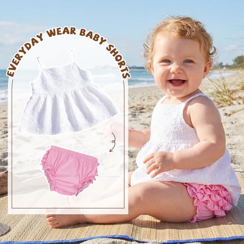 Durio Baby Bloomers - Ruffle Diaper Covers for Girls, Cotton Infant Under Dress Shorts, Cute Underwear for Newborn to Toddler White & Pink 12-24 Months - Image 2