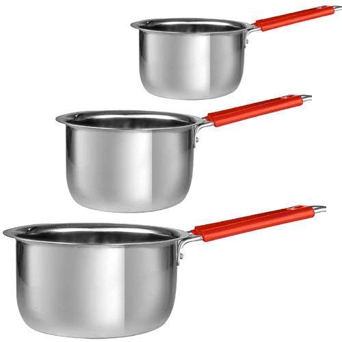 Yshopz Gas and Induction Base Stainless Steel TeaCoffee Tope Saucepan with Handle Silver Set of 3  - Image 1