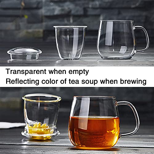 DOPUDO Glass Tea Cup with Infuser and Lid, 17.6oz/520ml Large Borosilicate Teacup,Tea Glass, Clear Mug for Loose Leaf Tea, Blooming Tea, Microwave & Dishwasher Safe - Tea Maker Gift for Birthday - Image 4
