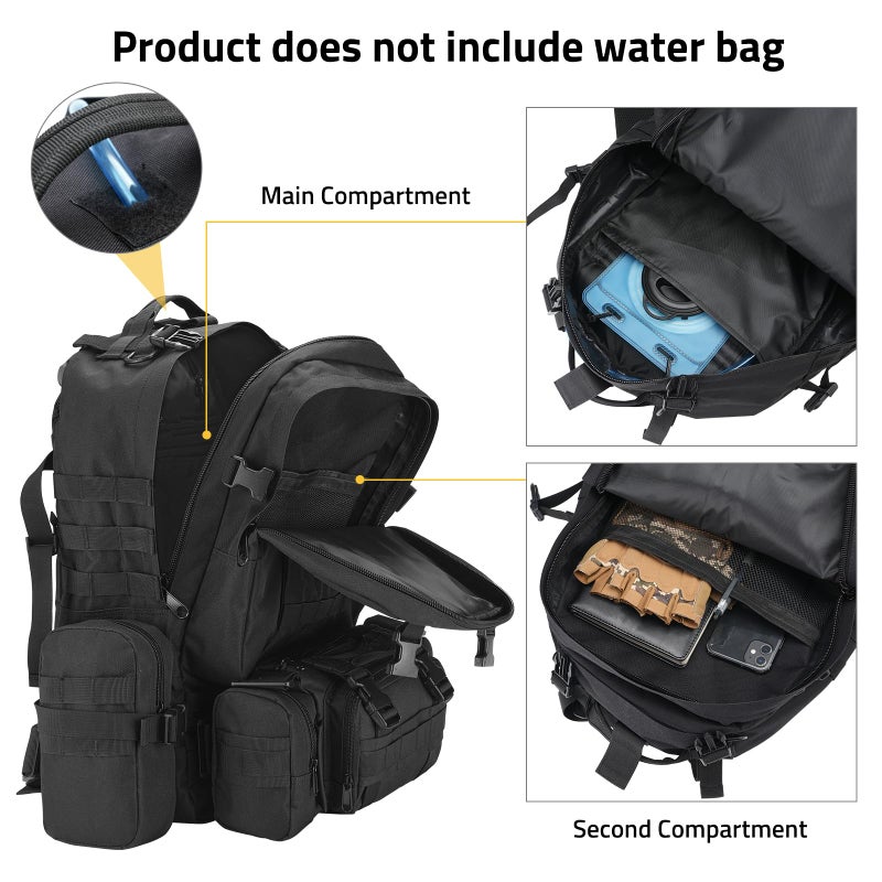 CVLIFE 60L Tactical Backpack for Men Women Military Large Army Rucksack With D-Ring Molle Clips Compass Accessories 3 Day Bug Out Survival Molle Bag Hiking Camping Gym Daypack Backpacks,Black - Image 4