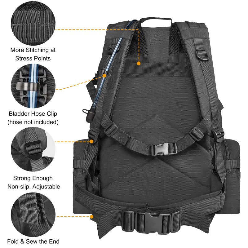 CVLIFE 60L Tactical Backpack for Men Women Military Large Army Rucksack With D-Ring Molle Clips Compass Accessories 3 Day Bug Out Survival Molle Bag Hiking Camping Gym Daypack Backpacks,Black - Image 5