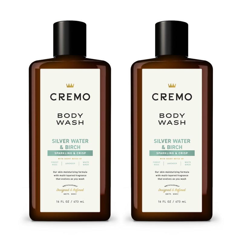 Cremo RichLathering Silver Water  Birch Body Wash A Revitalizing Combination of GlacierFed Streams and White Birch 16 Fl Oz 2Pack