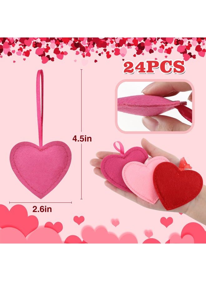 Apipi 24Pcs Valentines Felt Heart-Shape Ornaments - Red Rose Pink Valentines Hanging Decorations for Wedding Anniversary Decor Party Supplies - Image 5