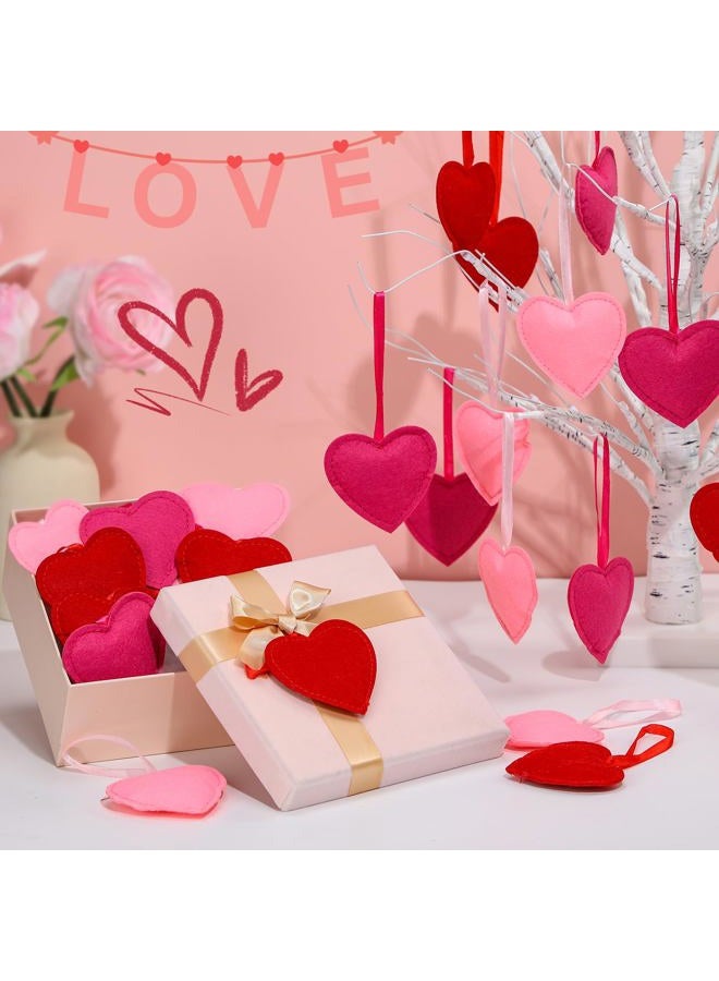 Apipi 24Pcs Valentines Felt Heart-Shape Ornaments - Red Rose Pink Valentines Hanging Decorations for Wedding Anniversary Decor Party Supplies - Image 2