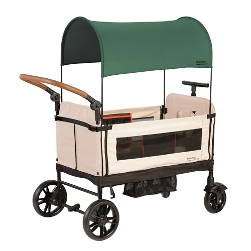 Yvolution Easy Fold & Store Wagon with Canopy – Collapsible 2-Seater Stroller Wagon for Kids, Adjustable Push/Pull Handles, Front Zipper Door, 360° Steering – Ages 12 Months+, Max 35kg - Image 1