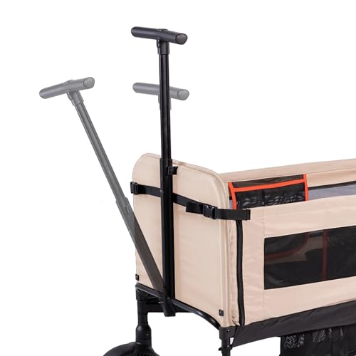 Yvolution Easy Fold & Store Wagon with Canopy – Collapsible 2-Seater Stroller Wagon for Kids, Adjustable Push/Pull Handles, Front Zipper Door, 360° Steering – Ages 12 Months+, Max 35kg - Image 3