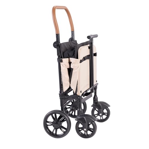 Yvolution Easy Fold & Store Wagon with Canopy – Collapsible 2-Seater Stroller Wagon for Kids, Adjustable Push/Pull Handles, Front Zipper Door, 360° Steering – Ages 12 Months+, Max 35kg - Image 4