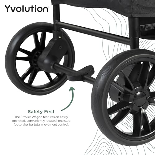 Yvolution Easy Fold & Store Wagon with Canopy – Collapsible 2-Seater Stroller Wagon for Kids, Adjustable Push/Pull Handles, Front Zipper Door, 360° Steering – Ages 12 Months+, Max 35kg - Image 5