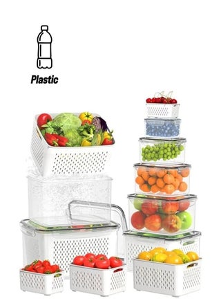 12 Piece Plastic Fridge Organizers and Storage Drain Food Container For Fruits Vehetables Berry Lettuce Salad | Leak-proof Airtight Food Storage Containers with Lids with Colanders, BPA-Free - pzsku/ZBF1BE85B2D95C3A63133Z/45/1744056625/8bd4813d-0520-43f0-a5cf-379720df91e5