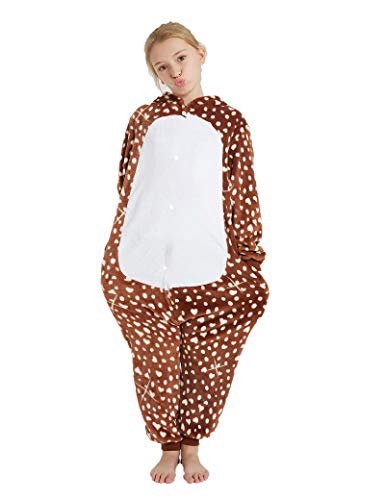 CASABACO Kid Reindeer Onesie Pajamas Deer Christmas Halloween Costume Boy Girl Animal Onepiece, Dot Deer, 140cm - Image 5