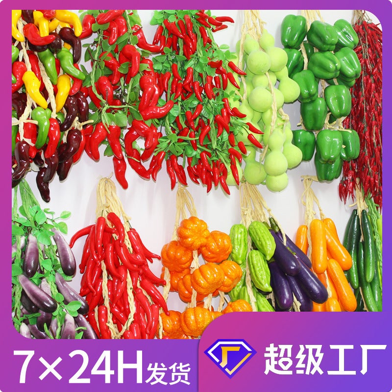 Foam Vegetable and Fruit Skewers – Decorative Chili, Corn, and Garlic Hanging Props - Image 1