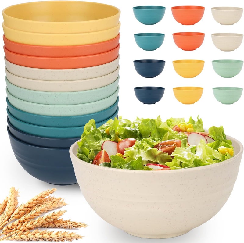 UUGLAM 12 PCS Unbreakable Cereal Bowls Set, 26 Oz Wheat Straw Bowl Sets, Microwave & Dishwasher Safe Bowls for Kitchen, Reusable Plastic Bowl for Soup, Salad, Rice, Snack, BPA Free, Multicolor - Image 1