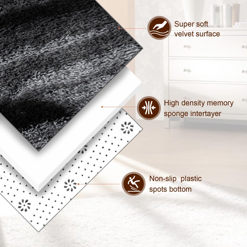 TWINNIS Super Soft Shaggy Rugs Fluffy Carpets, 5x8 Feet, Indoor Modern Plush Area Rugs for Living Room Bedroom Kids Room Nursery Home Decor, Upgrade Anti-Skid Rectangular Fuzzy Rug, Black Gray - Image 2