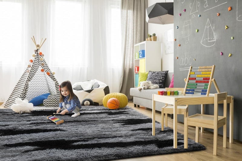 TWINNIS Super Soft Shaggy Rugs Fluffy Carpets, 5x8 Feet, Indoor Modern Plush Area Rugs for Living Room Bedroom Kids Room Nursery Home Decor, Upgrade Anti-Skid Rectangular Fuzzy Rug, Black Gray - Image 4