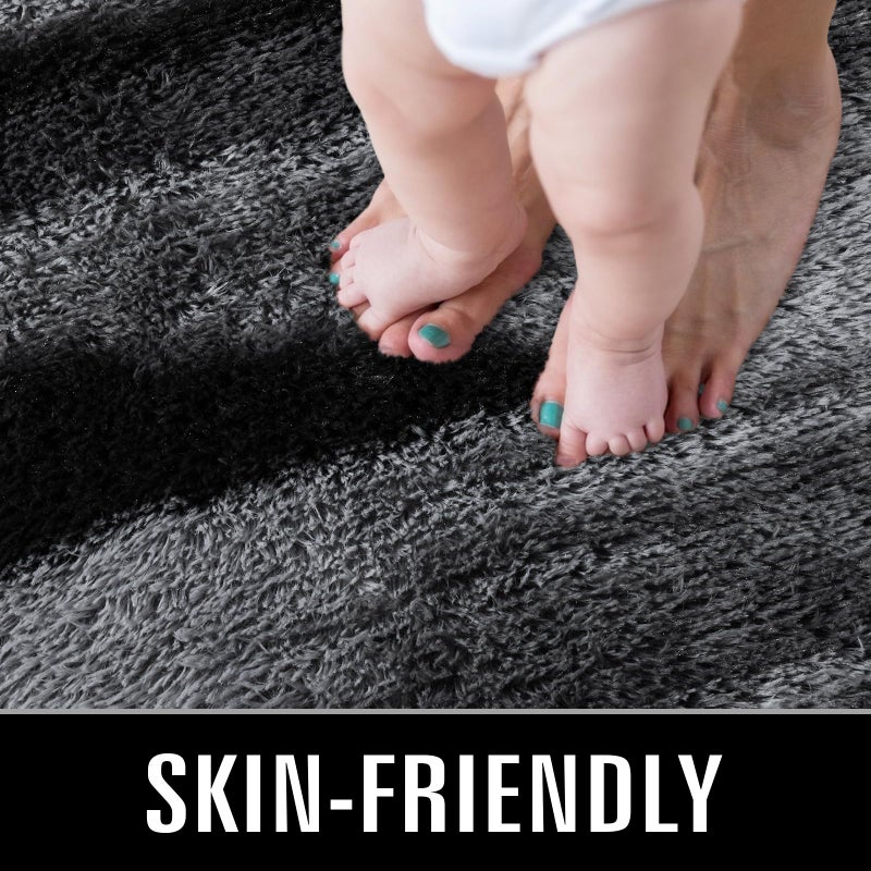 TWINNIS Super Soft Shaggy Rugs Fluffy Carpets, 5x8 Feet, Indoor Modern Plush Area Rugs for Living Room Bedroom Kids Room Nursery Home Decor, Upgrade Anti-Skid Rectangular Fuzzy Rug, Black Gray - Image 3