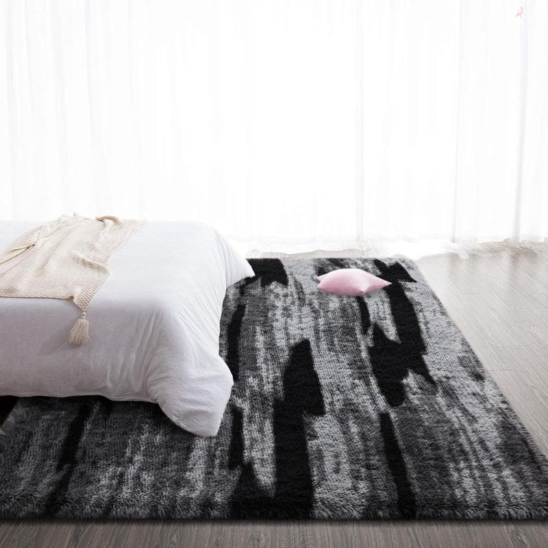 TWINNIS Super Soft Shaggy Rugs Fluffy Carpets, 5x8 Feet, Indoor Modern Plush Area Rugs for Living Room Bedroom Kids Room Nursery Home Decor, Upgrade Anti-Skid Rectangular Fuzzy Rug, Black Gray - Image 5