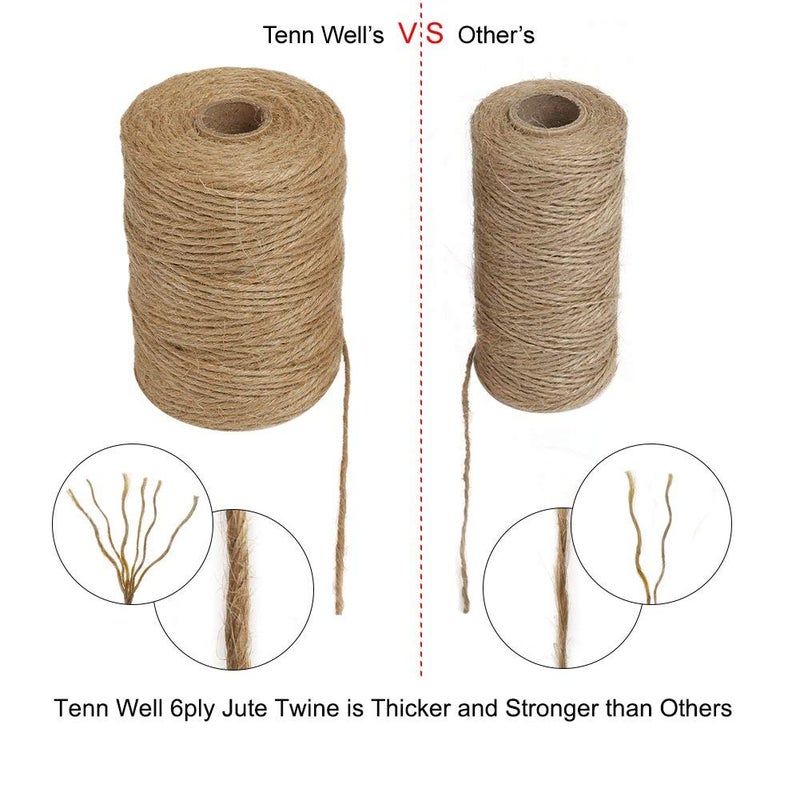Tenn Well Jute Twine, 328Feet 2.32mm 6Ply Natural Garden Twine, Heavy Duty Jute String for Crafts, Gift Wrapping, Gardening, Farmhouse Decor, Christmas Decorations - Image 4