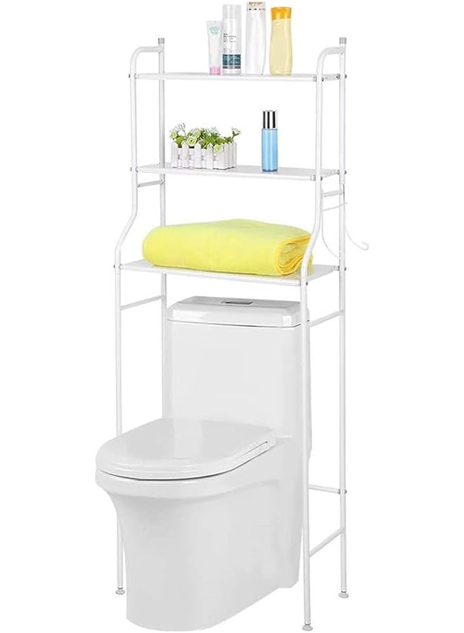 U-HOOME Toilet/Bathroom Shelf – 3 Tier Iron Toilet/Bathroom Towel Holder Rack Holder Over Bathroom Shelf Organiser Toilet Bathroom Storage Finishing Racks Shelf Washing Machine Unit,White - Image 1
