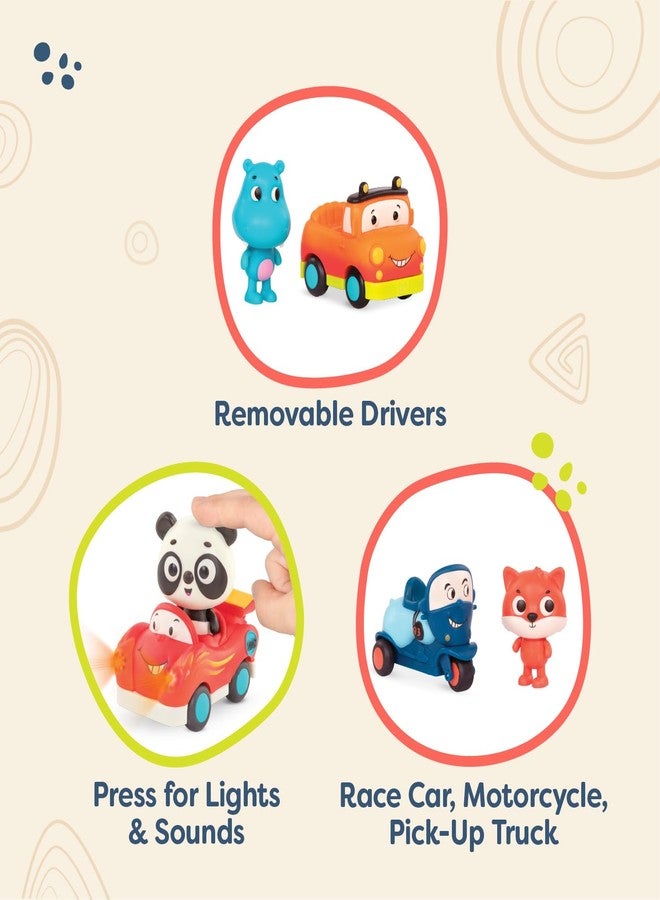 B. toys - Toy Vehicles & Animal Characters - Race Car, Motorcycle, Pick - Up Truck - Toy Cars for Toddlers, Kids - Lights & Sounds - 1 Year + - 3 - Pack Mini Riders - Image 2