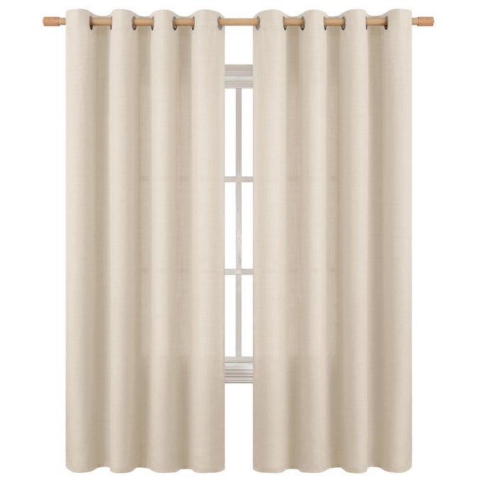 LIGHT BEIGE LINEN CURTAINS FOR LIVING ROOM 84 INCH LENGTH NEUTRAL TONE BURLAP TEXTURED LIGHT FILTERING GROMMET DRAPES FOR RUSTIC BEDROOM SET OF 2 PANELS 52 X 84 INCH