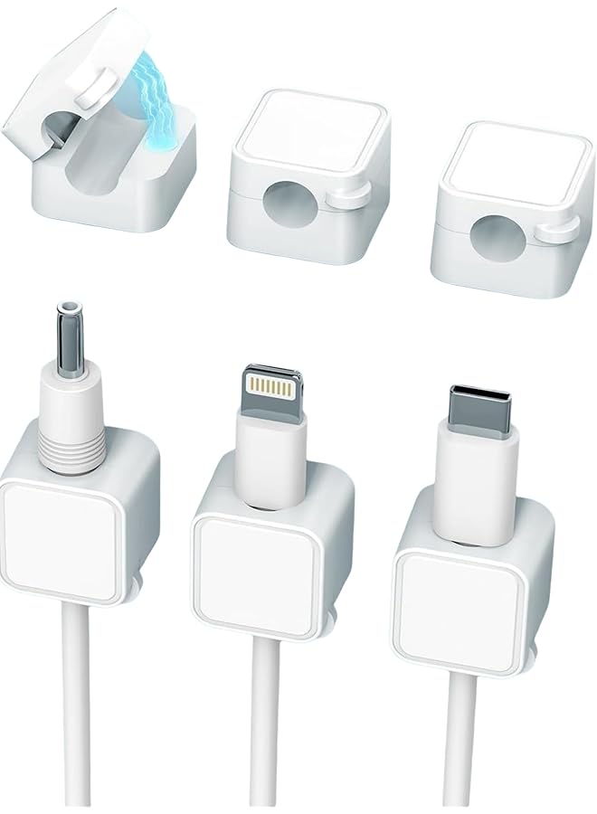 erorex Magnetic Cable Clips Cable Holder Clips 6 Pcs Adjustable Spring Clip Design Practical Portable Tool Adhesive Cord Management For Usb Cable Adhesive White - Image 1
