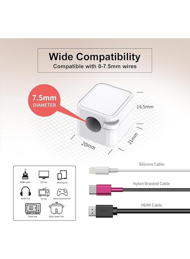 erorex Magnetic Cable Clips Cable Holder Clips 6 Pcs Adjustable Spring Clip Design Practical Portable Tool Adhesive Cord Management For Usb Cable Adhesive White - Image 2