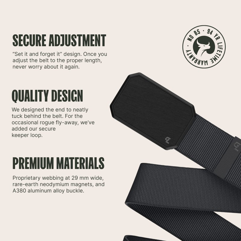 Groove Life Groove Life Groove Belt Gun Metal/Stone - Men's Stretch Nylon Belt with Magnetic Aluminum Buckle, Lifetime Coverage - Large (37-40")  - Image 2
