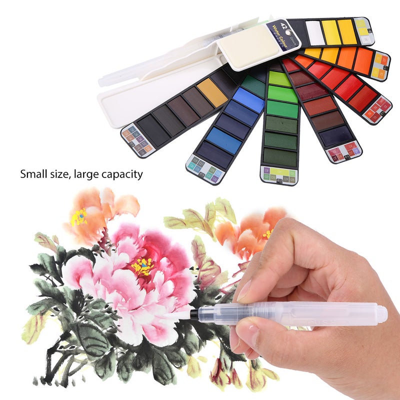 Fan Shaped Pigment Painting Set Solid Watercolor with Drawing Dip Pen Foldable Suit (42 Colors) - Image 3