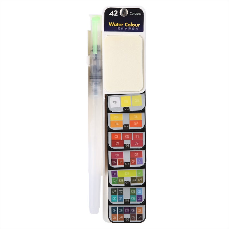 Fan Shaped Pigment Painting Set Solid Watercolor with Drawing Dip Pen Foldable Suit (42 Colors) - Image 1