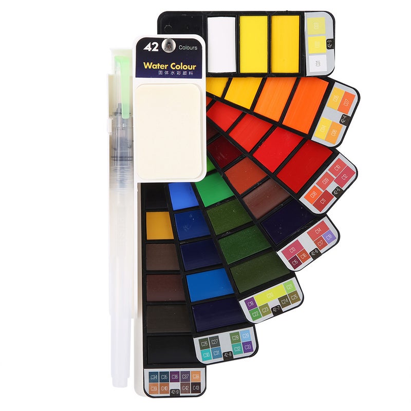 Fan Shaped Pigment Painting Set Solid Watercolor with Drawing Dip Pen Foldable Suit (42 Colors) - Image 5