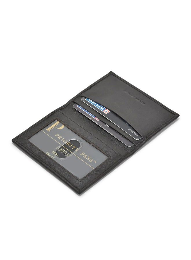 LB LEATHERBOSS Genuine Leather Slim Thin Credit Debit Card ID Mini Holder Bifold Wallet Driver License Safe Holder, Black - Image 2