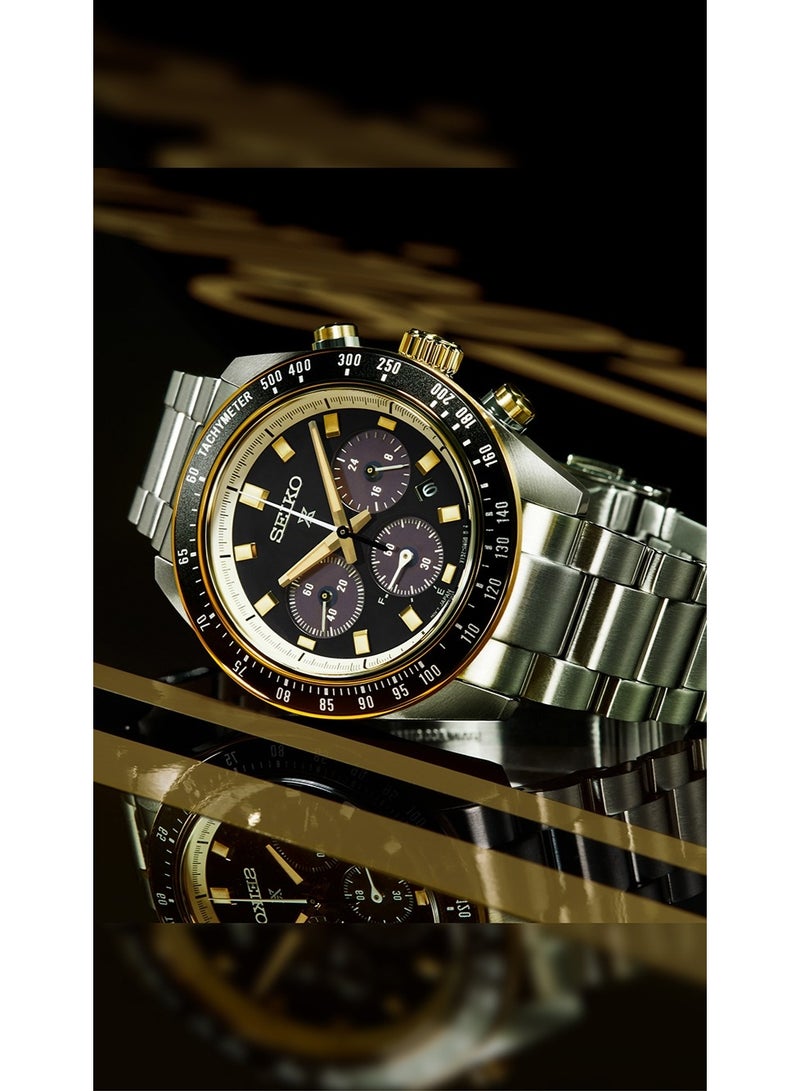 Seiko سايكو بروسبيكس سبيدتايمر "سباق الدائرة" كرونوغراف شمسي SSC941P1، 41.4 مم قرص أسود، سوار من الفولاذ المقاوم للصدأ، 100 م مقاومة للماء - Image 2