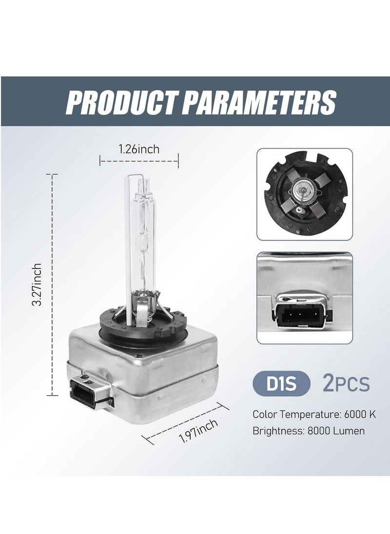 Loquat 2 Pcs Car HID Xenon Bulb, D1S 6000K High Beam Xenon Headlight Replacement Bulb, with Ring and Metal Base, Plug and Play, High Beam Low Beam Bulb Replacement, Universal for Cars - Image 1
