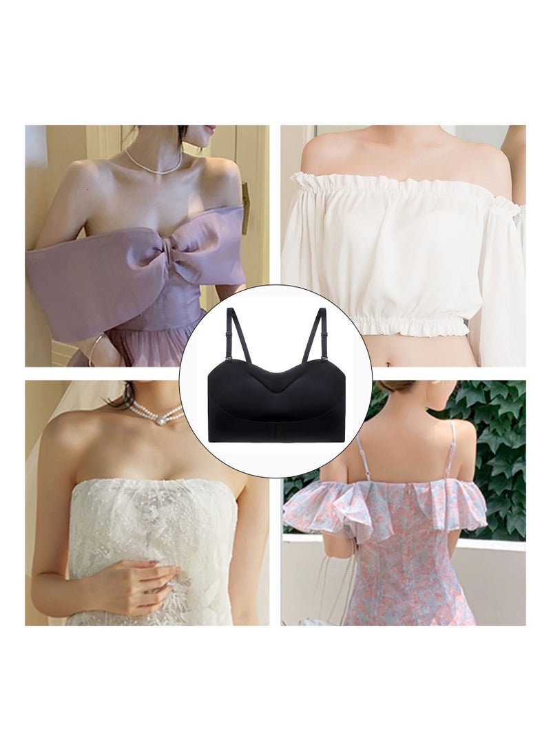 SYOSI Women Strapless Front Buckle Lift Bra, Underwear Adjustable Gather Up Wireless Front Strap Anti-Slip Invisible Push Up Bra, Invisible Front Hook Underwear Bra for Dates, Travel, Prom, Party(M)(1 Pack) - Image 5