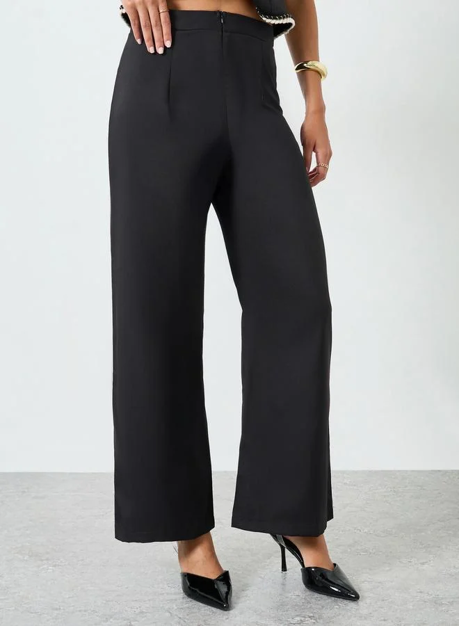 Take Two  Black Button Front Contrast Piping Top and Straight Leg Pants Co-Ords for Women | Best Price UAE
