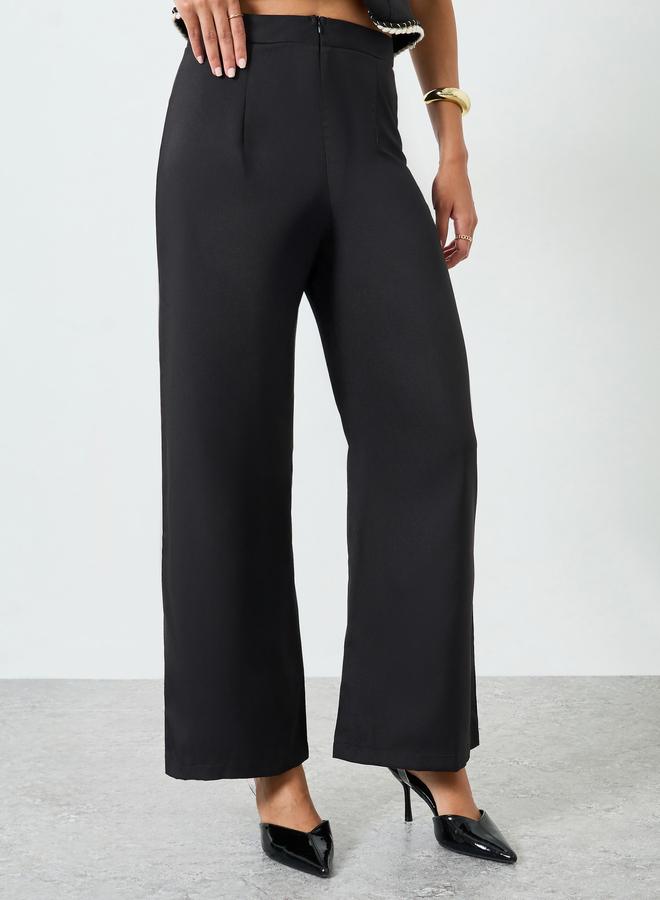 Take Two Black Button Front Contrast Piping Top and Straight Leg Pants Co-Ords - Image 5