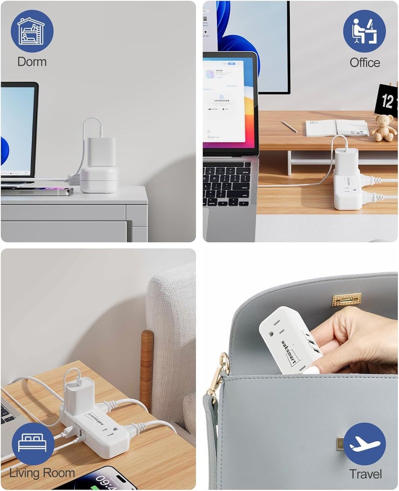 سلك تمديد مسطح بطول 3 أقدام مع 4 منافذ تيار متردد و3 منافذ USB (5V/3.4A 17W)، مشترك طاقة مسطح ومدمج للسكن الجامعي، السفر، المنزل، المكتب - Image 5