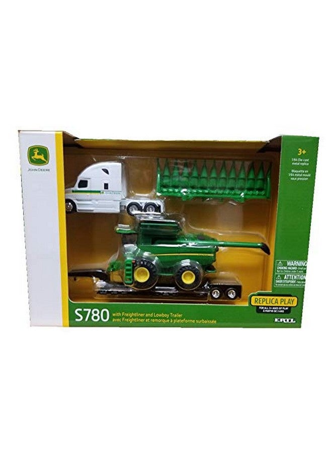 John Deere S780 Combine with Freightliner and Lowboy Trailer 1/64 Scale - Image 2