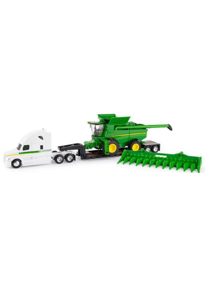 John Deere S780 Combine with Freightliner and Lowboy Trailer 1/64 Scale - Image 1