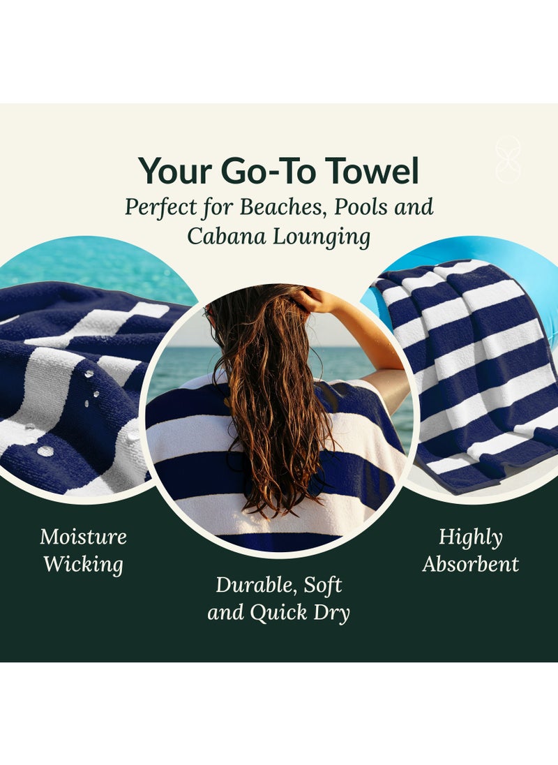 Cloud Scape Linen Cabana Stripe Beach Towel Set Pack of 2, Oversized Soft Cotton Towel, Perfect for Beach ,30x60, Blue  - Image 3