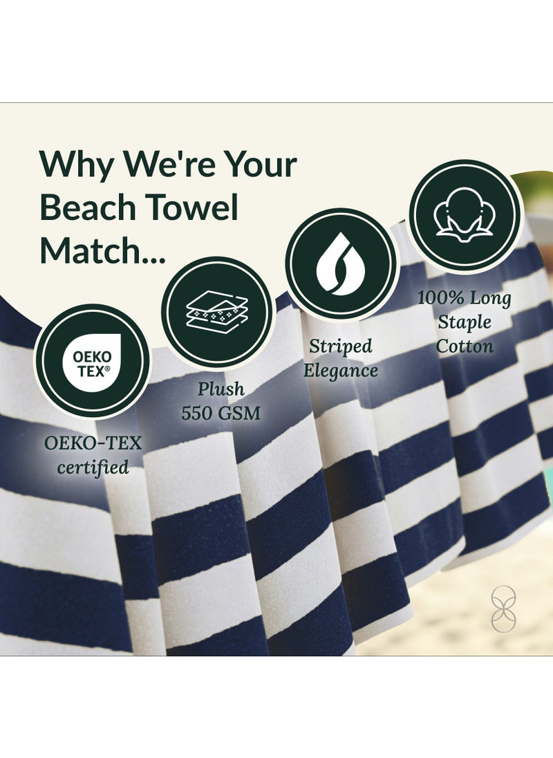 Cloud Scape Linen Cabana Stripe Beach Towel Set Pack of 2, Oversized Soft Cotton Towel, Perfect for Beach ,30x60, Blue  - Image 4