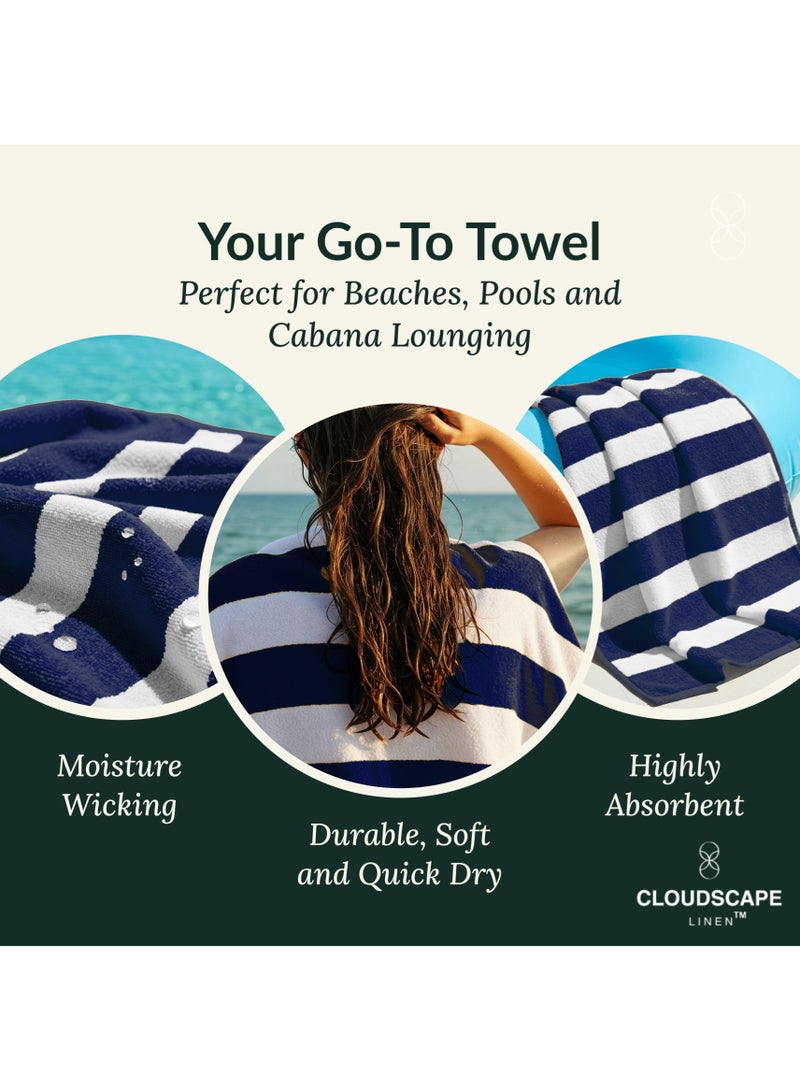 كلاود سكيب لينين Cabana Stripe Beach Towel Set Pack of 2, Oversized Soft Cotton Towel, Perfect for Beach ,30x60, Blue - Image 3
