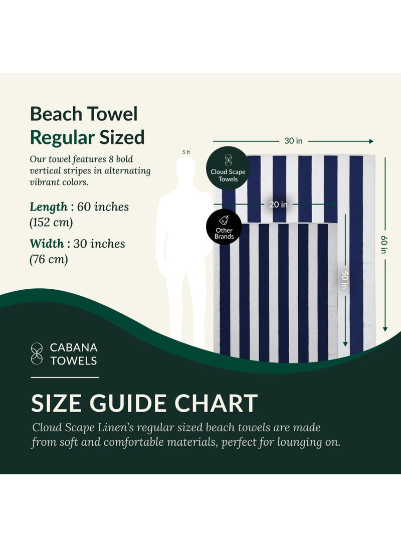 كلاود سكيب لينين Cabana Stripe Beach Towel Set Pack of 2, Oversized Soft Cotton Towel, Perfect for Beach ,30x60, Blue - Image 5