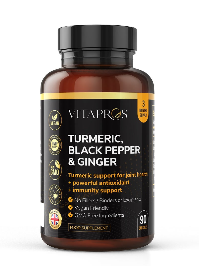 Vitapros Turmeric, Black Pepper & Ginger – High Strength Curcumin 95% with Piperine – Enhanced Absorption – Vegan, Kosher & Allergen-Free - Image 1