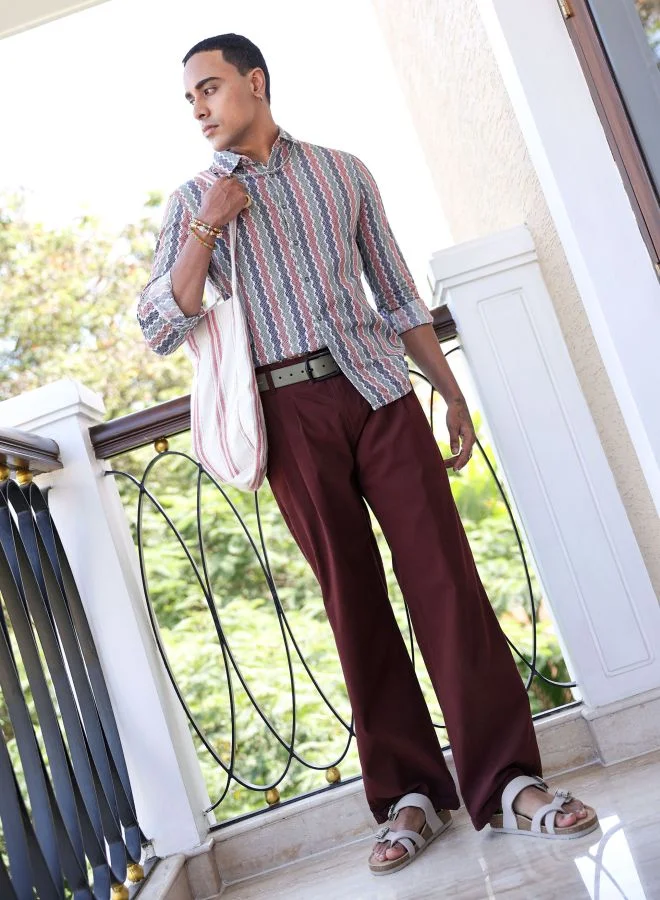 شركة المرآب الهندية Men Slim Fit Geometric Printed Full Sleeves Cutaway Collar Resort Wear Shirt