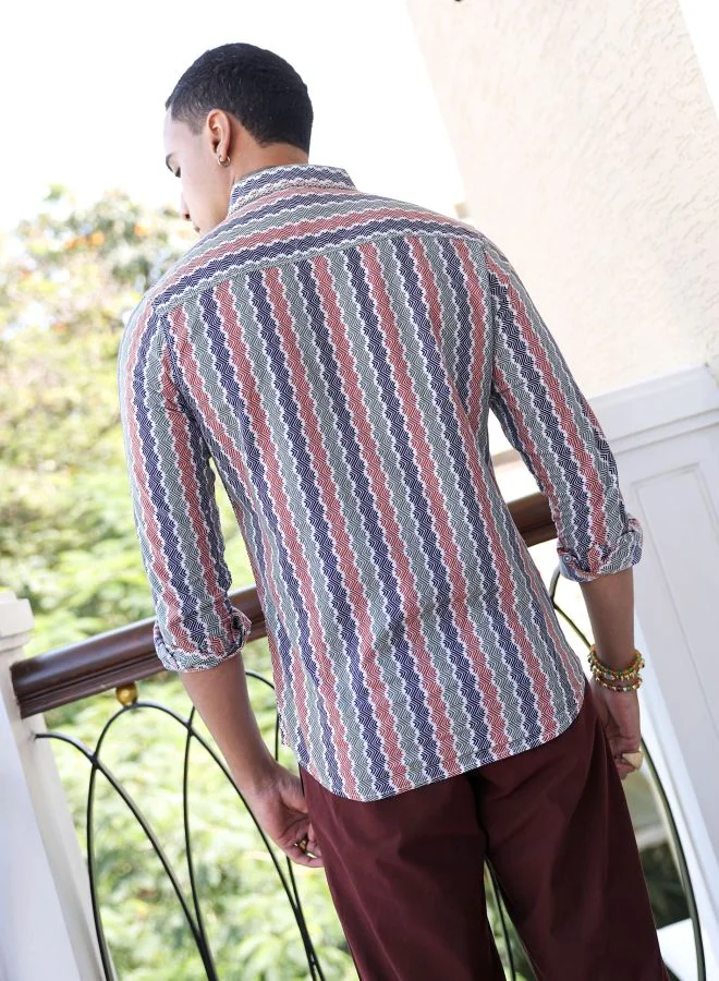 شركة المرآب الهندية Men Slim Fit Geometric Printed Full Sleeves Cutaway Collar Resort Wear Shirt