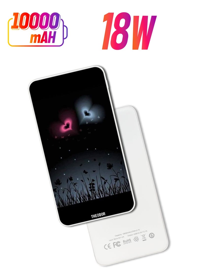 Theodor 10,000 mAh Super Fast Charging Ultra Compact Power Bank with Quick Charge & Power Delivery, Portable Charger For iPhone and Android Two Hearts (2) - Image 1