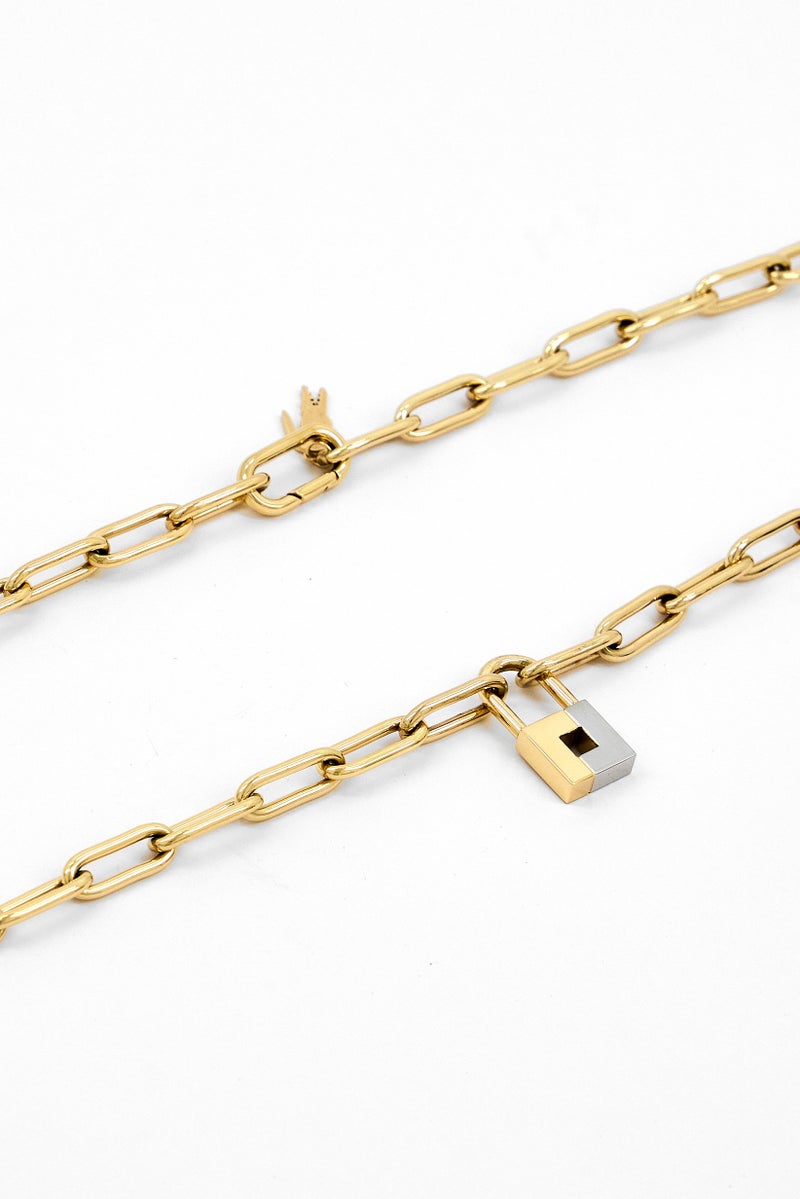 LACOSTE Women Gold Plated Lock Pendant Chain Necklace, Gold  - Image 3