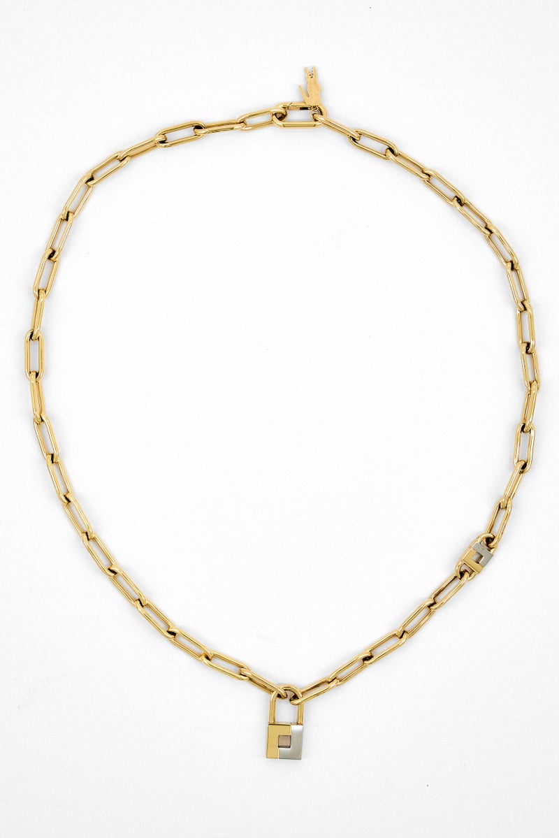 LACOSTE Women Gold Plated Lock Pendant Chain Necklace, Gold  - Image 4